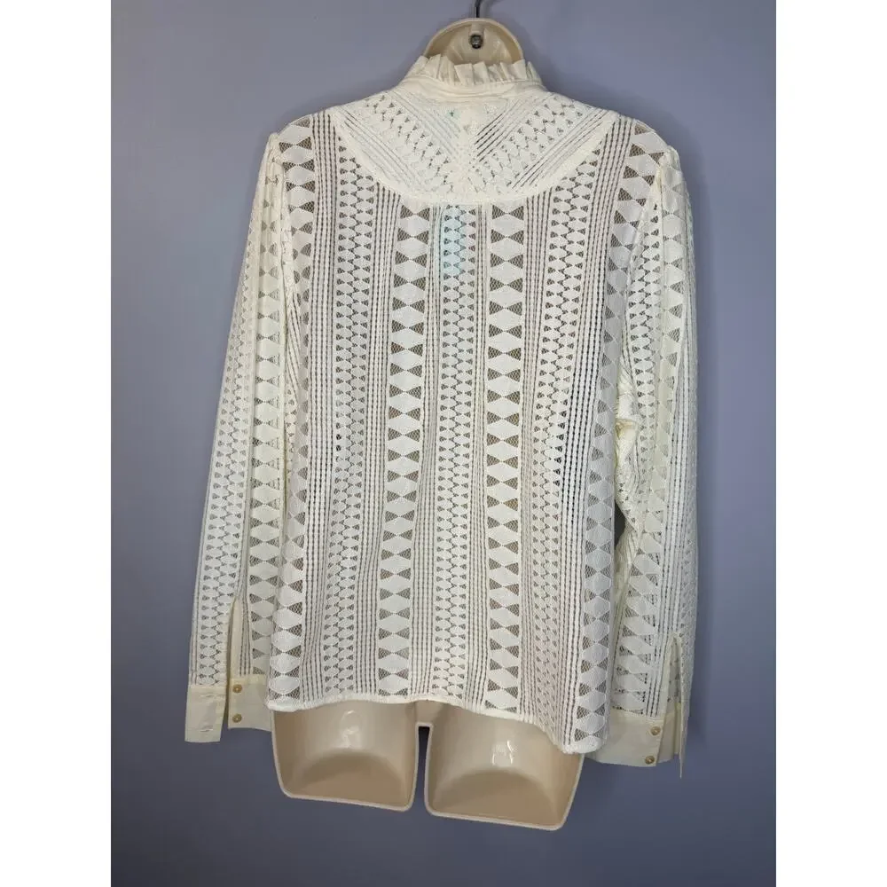 Anthropologie Lace Button Down Blouse Women's 16W Romantic Festival Cream